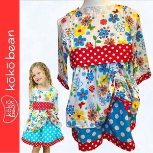 Koko Bean Kids Girls Red & Blue Polka Dot Butterfly Dress / Size 6/7